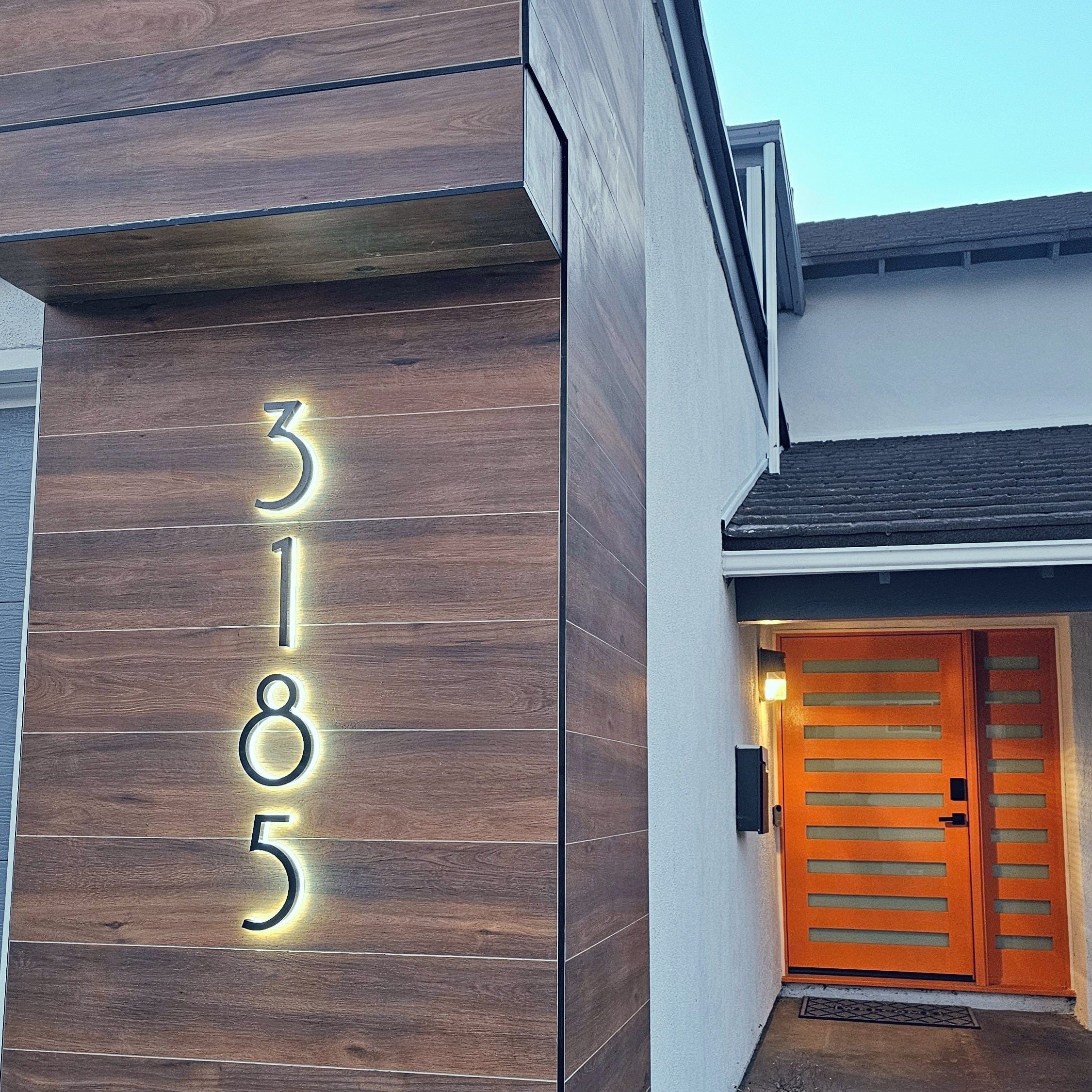 House Numbers: Wood Plank Mounting Backlit Halo Effect