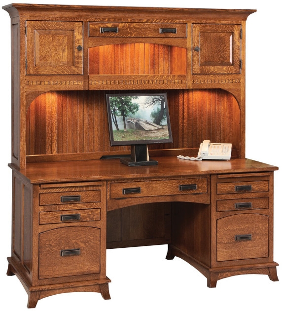 Hutch Desk Mission Style Wood Wood Desk With Lighting