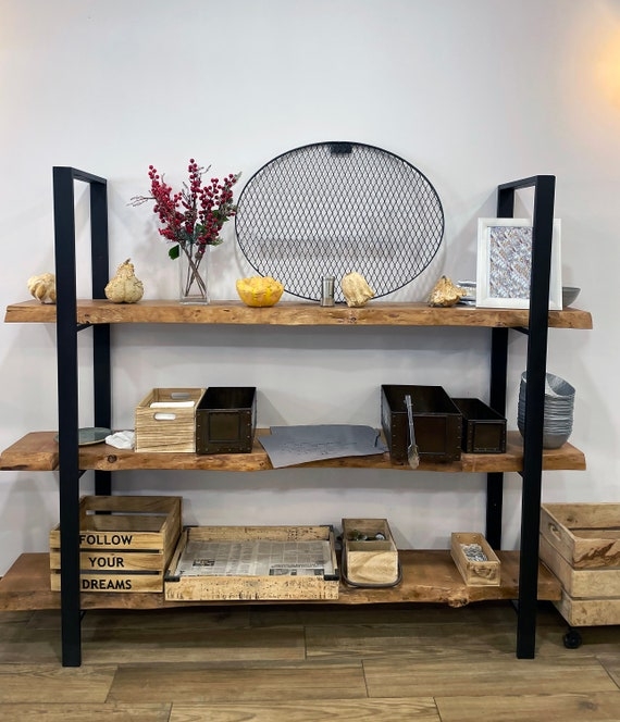 Industrial Bookshelf Matte Black Frame Three Tier Open