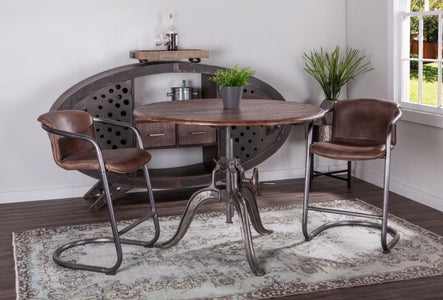 Industrial Dining Table with Crank Handle and Tripod Base
