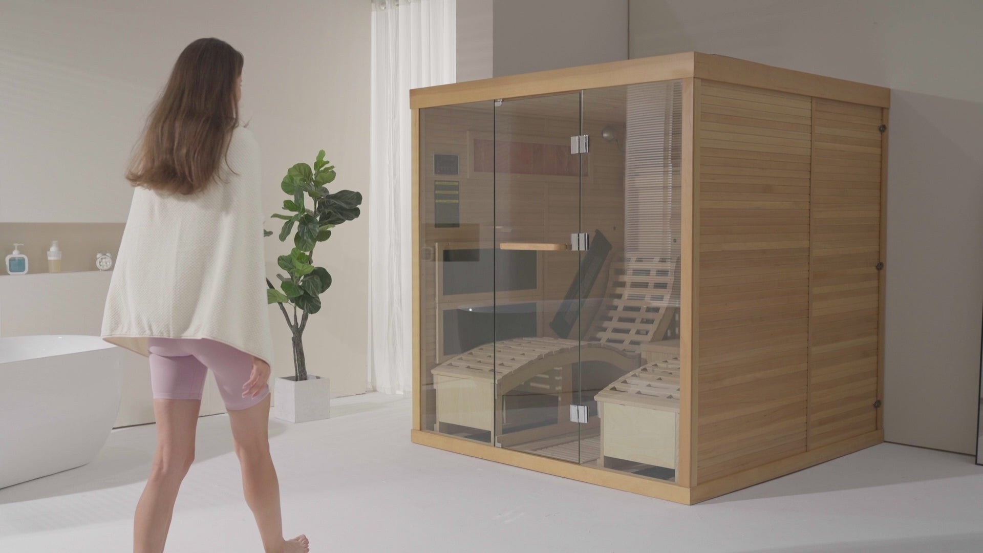 Infrared Sauna: Ergonomic Curved Loungers Dual Cabin