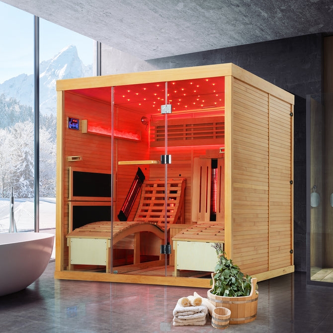 Infrared Sauna: Glass Frontage Starry Ceiling Lights