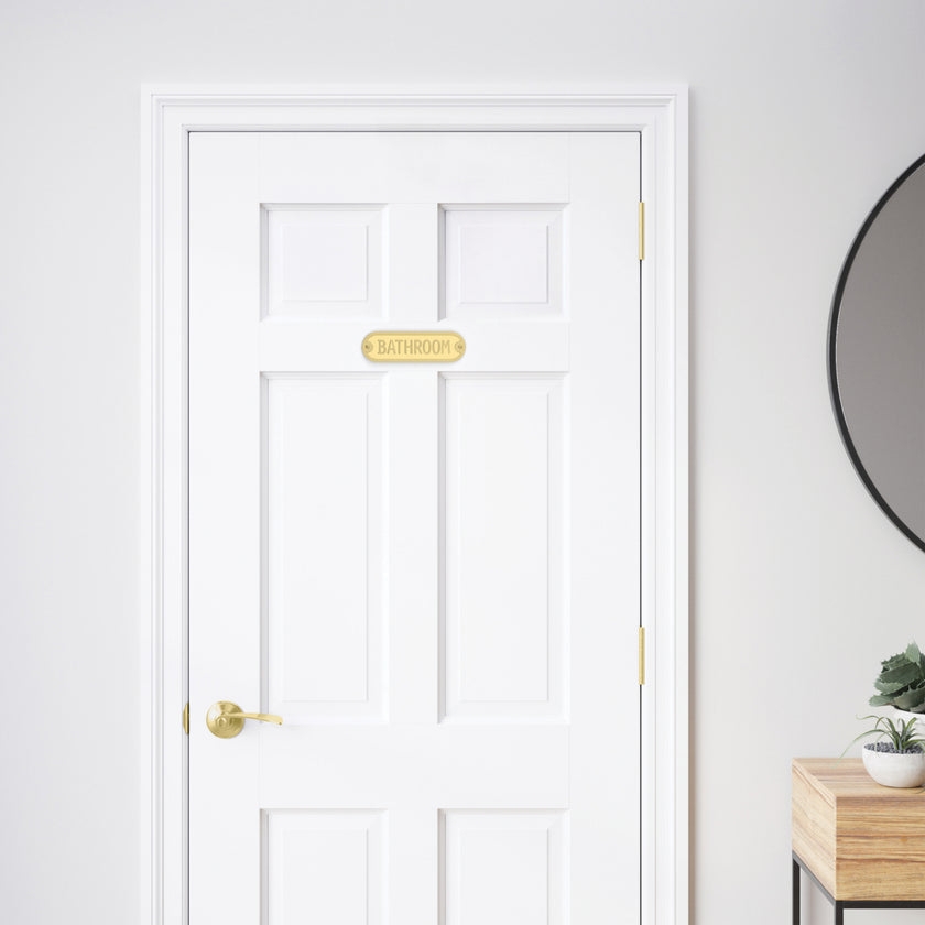 Interior Door Six Panel Design Gold Bathroom Sign Lever Handle