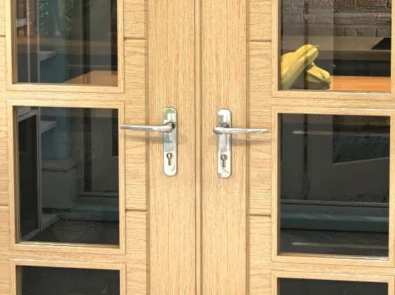Internal French Doors with Lever on Backplate and Oak Finish Glazed