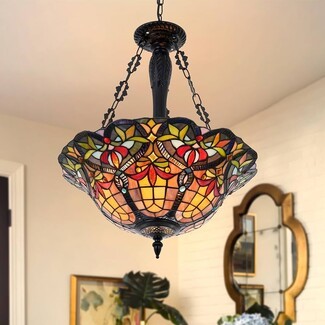 Inverted Chandelier with Scalloped Rim and Jewel Tones