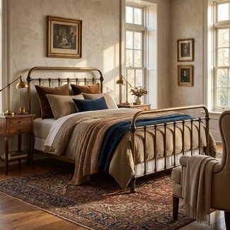 Iron Bed Antique Timeworn Aesthetic with Spindle Detail