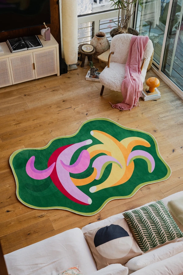 Irregular Area Rug: Eclectic Colorful Vibrant Pink Shapes