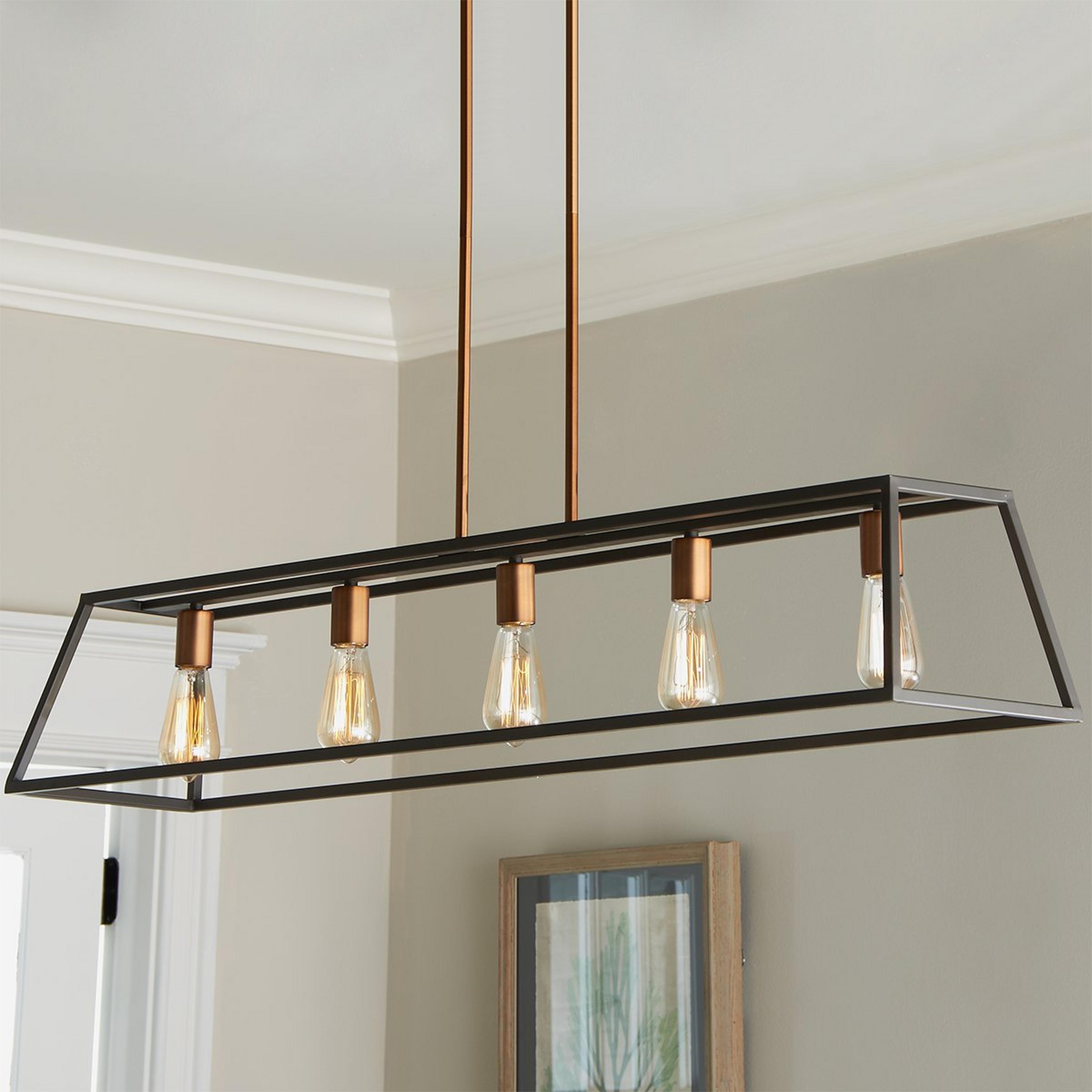 Island Chandelier: Dual Tone Finish Open Geometric Frame 5 Light