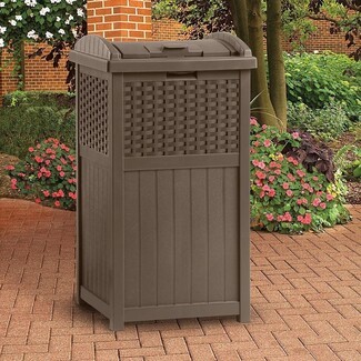 Java Brown Outdoor Trash Can with Basketweave Pattern Bin