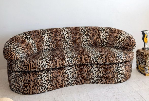 Kidney Shaped Curved Sofa with Retro Safari Interior Leopard Print