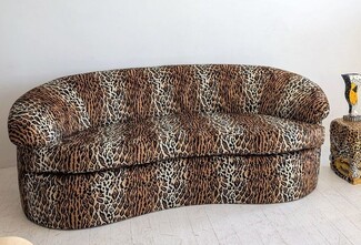 Kidney Shaped Curved Sofa with Retro Safari Interior Leopard Print