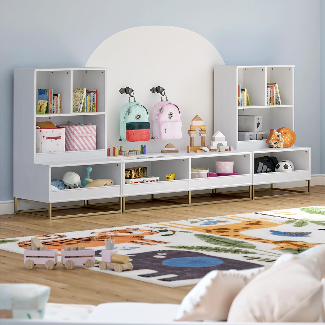 Kids Tv Stand with Gold Sled Base and Modern Kids Storage Unit