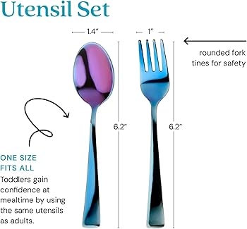 Kids Utensil Set Iridescent Finish with Rounded Tines