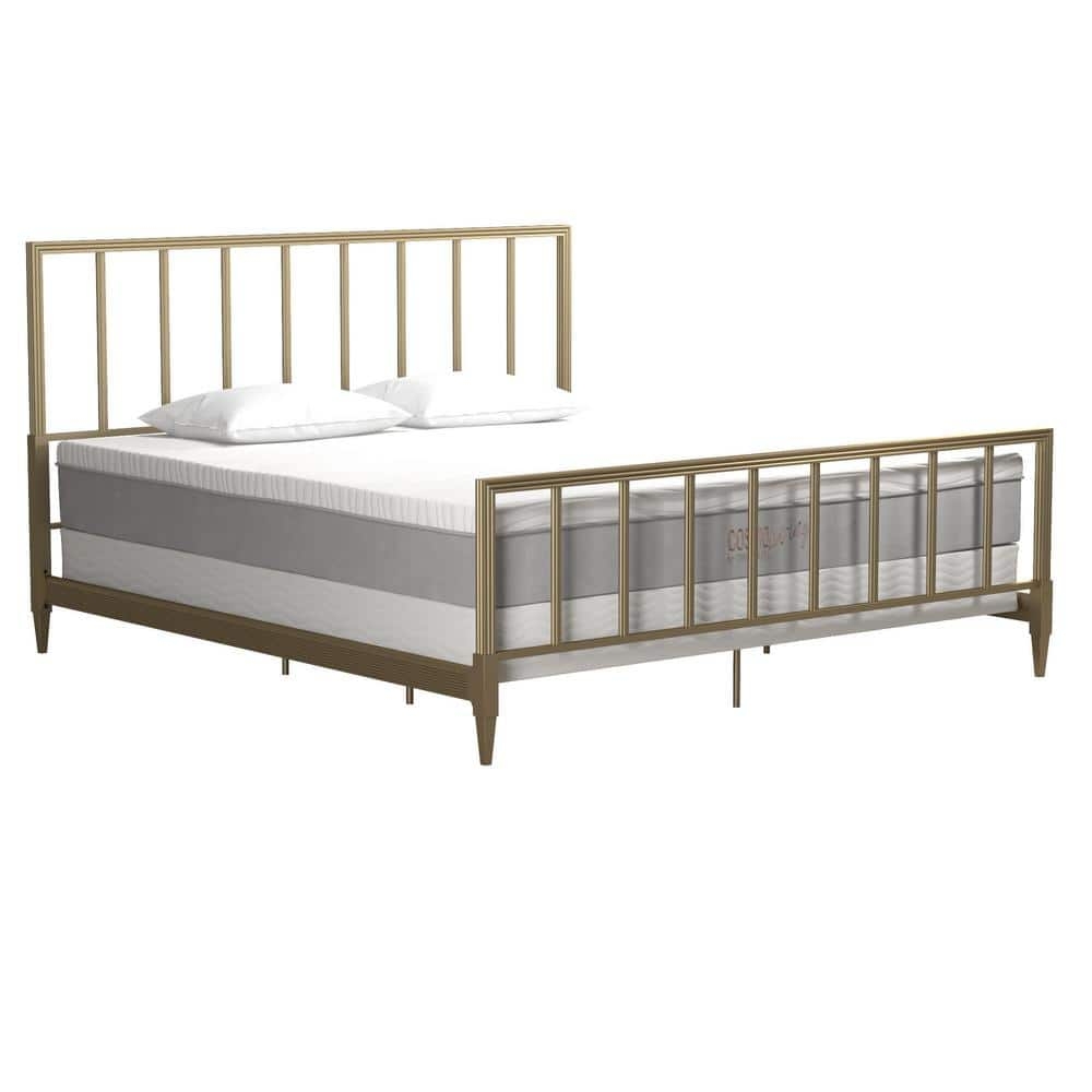 King Bed Brass Metallic with Matching Footboard & Slats