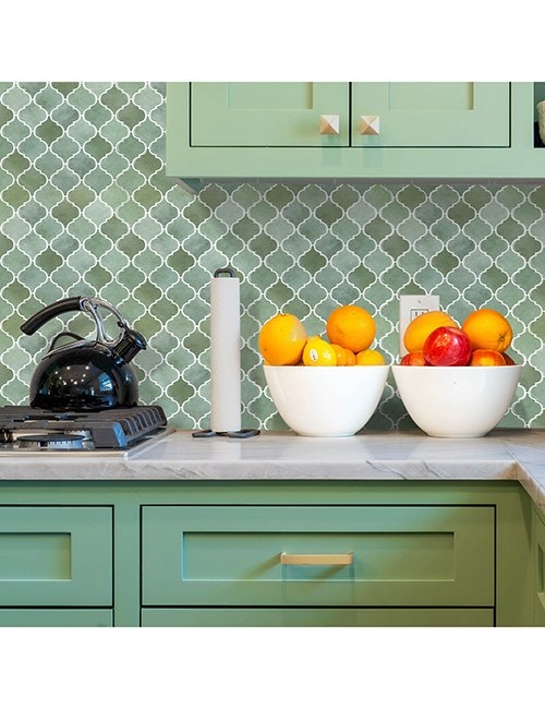 Kitchen Backsplash Arabesque Pattern Watercolor Finish