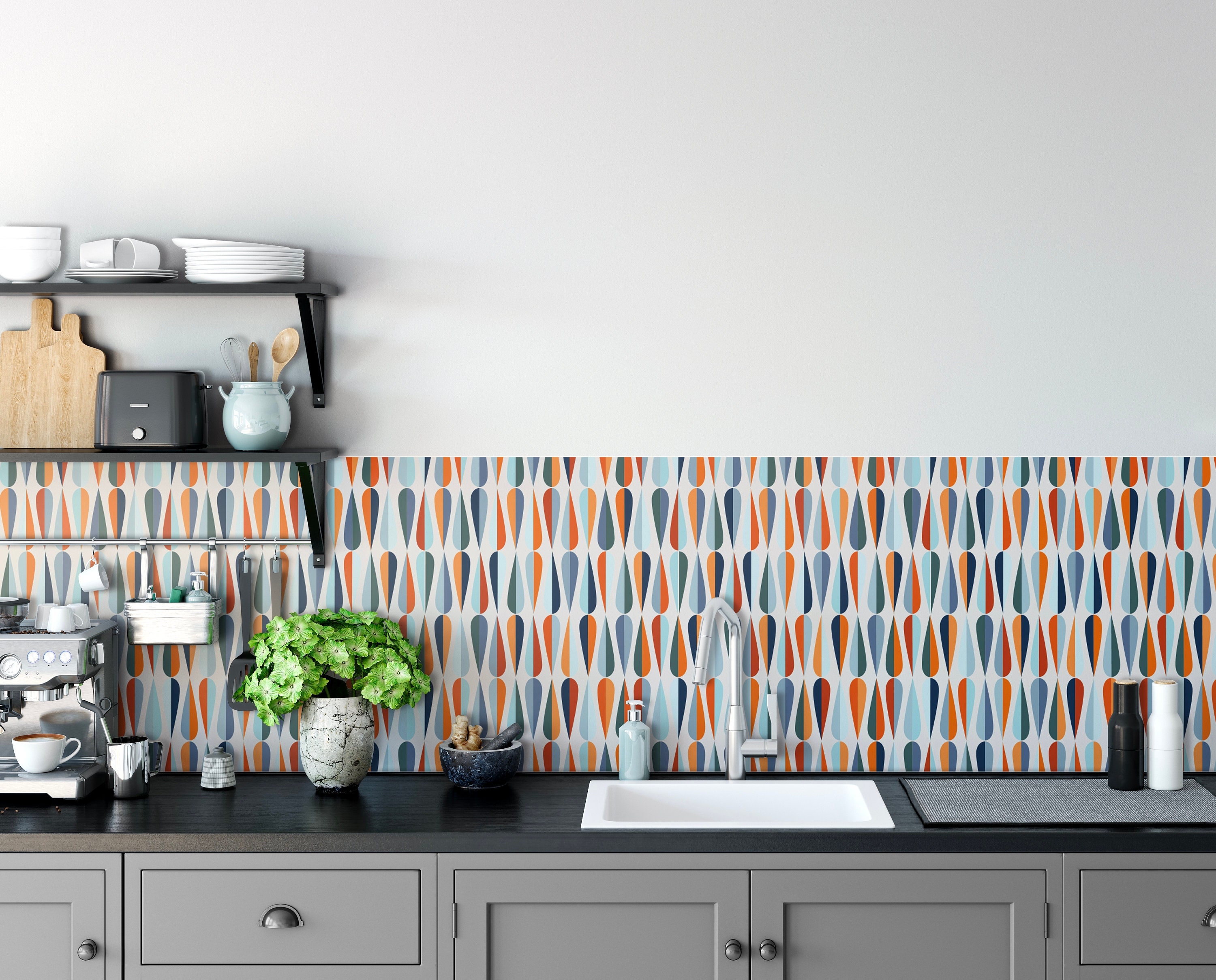 Kitchen Backsplash Multicolored Teardrop Pattern Wall Decor