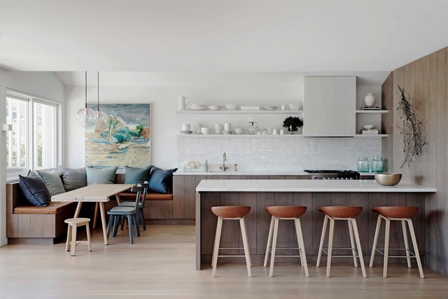 Kitchen Banquette Including Vertical Wood Panels