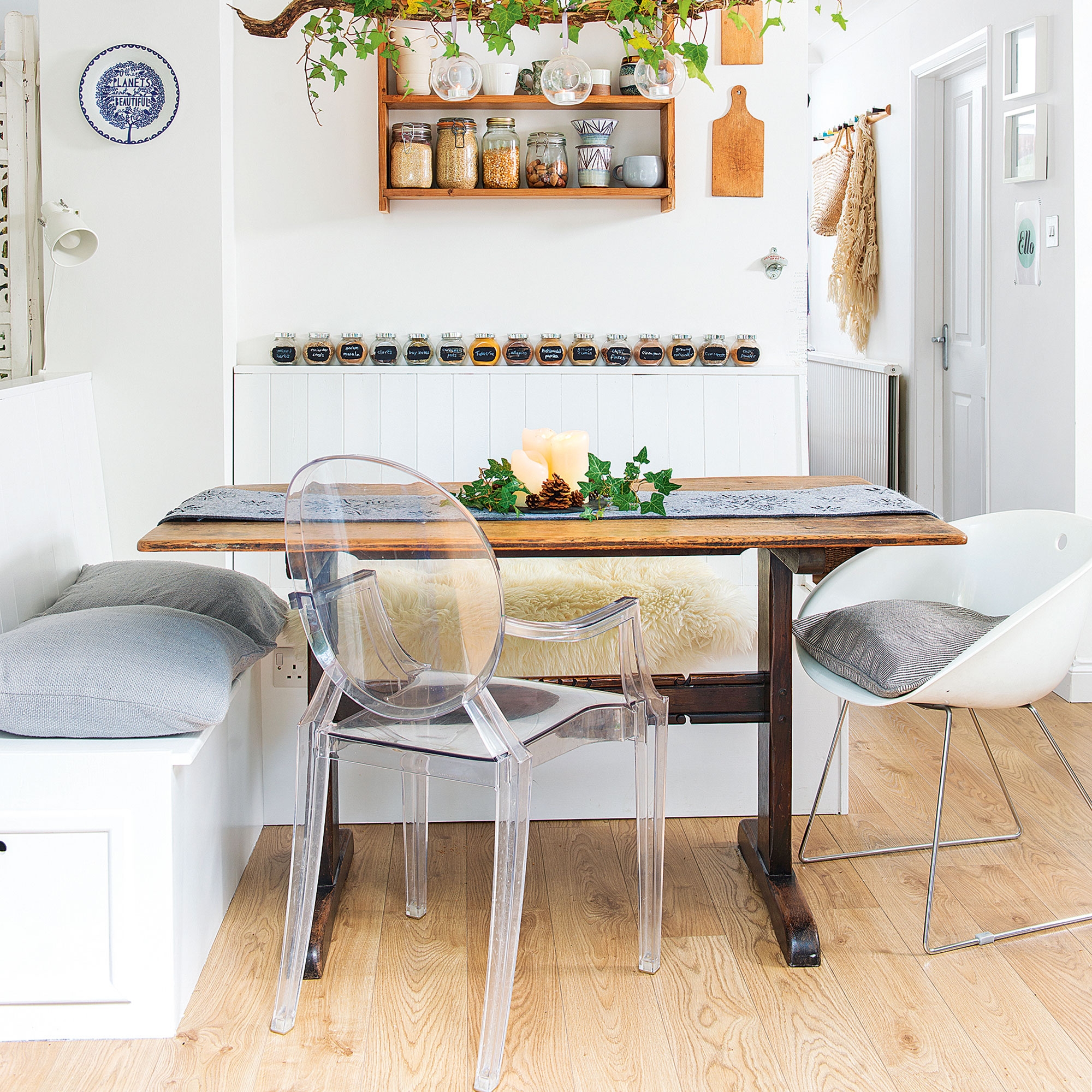 Kitchen Booth Including Ghost Chair And Trestle Table