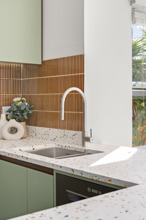 Kitchen Faucet Terrazzo Countertop with Vertical Kit Kat Tiles