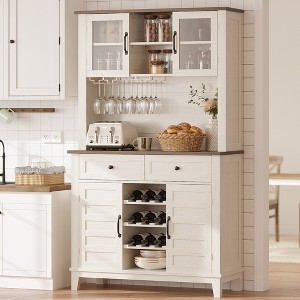 Kitchen Hutch Antique White Finish Wine Rack Sideboard
