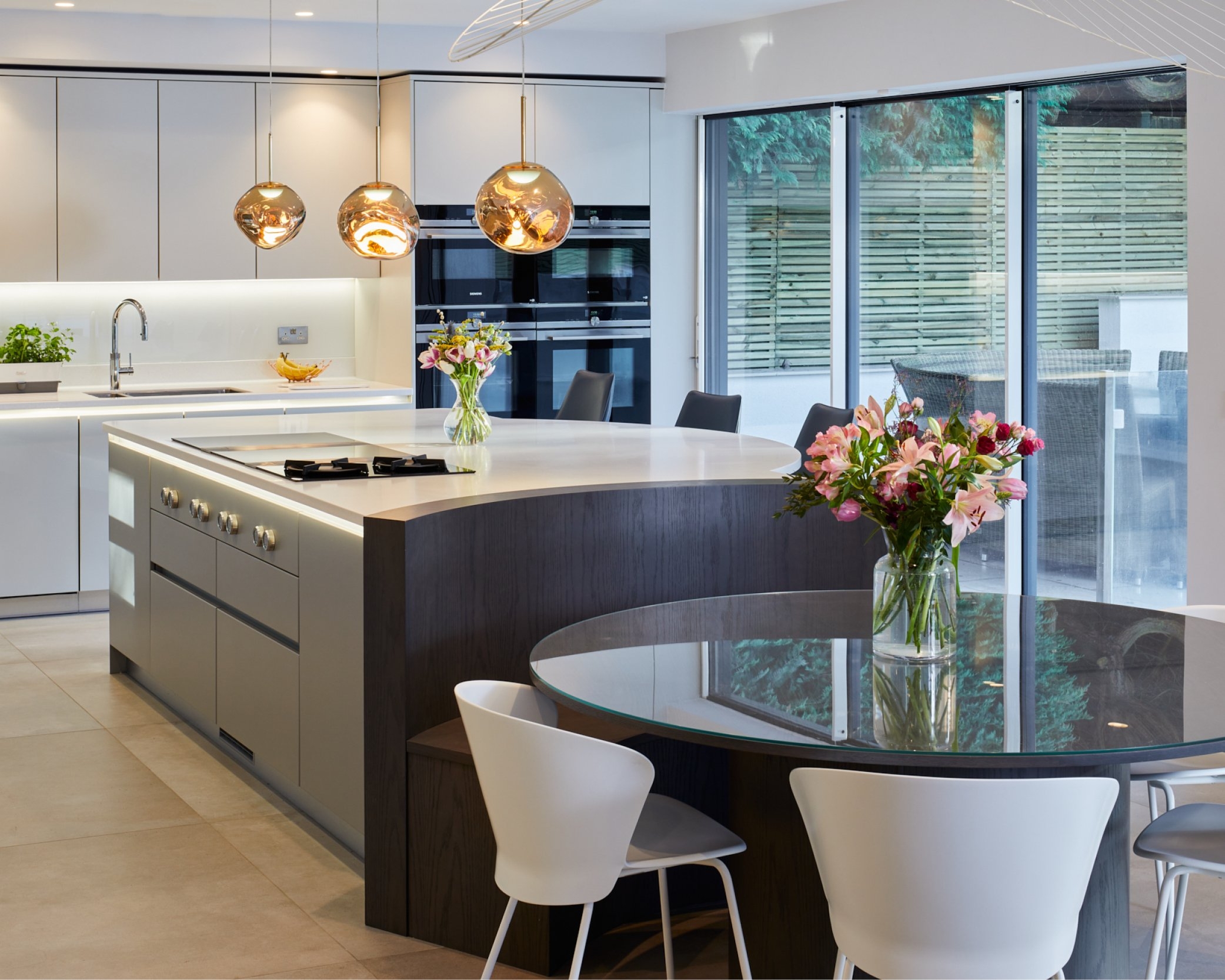 Kitchen Island Booth With Curved Walnut Wood Base