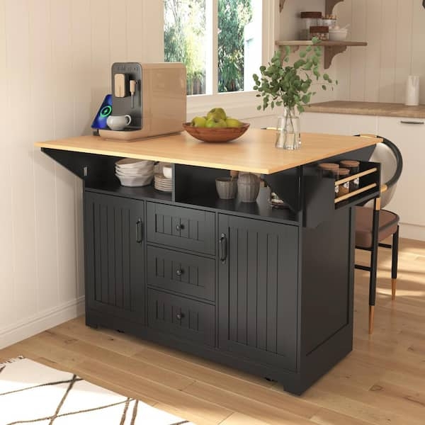 Kitchen Island Dual Drop Leaf Black Farmhouse Island