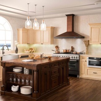 Kitchen Island Hammered Copper Hood Walnut Island Storage
