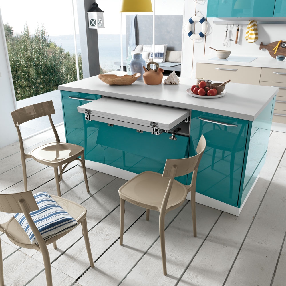 Kitchen Island Unit Teal Gloss Coastal Kitchen Idea