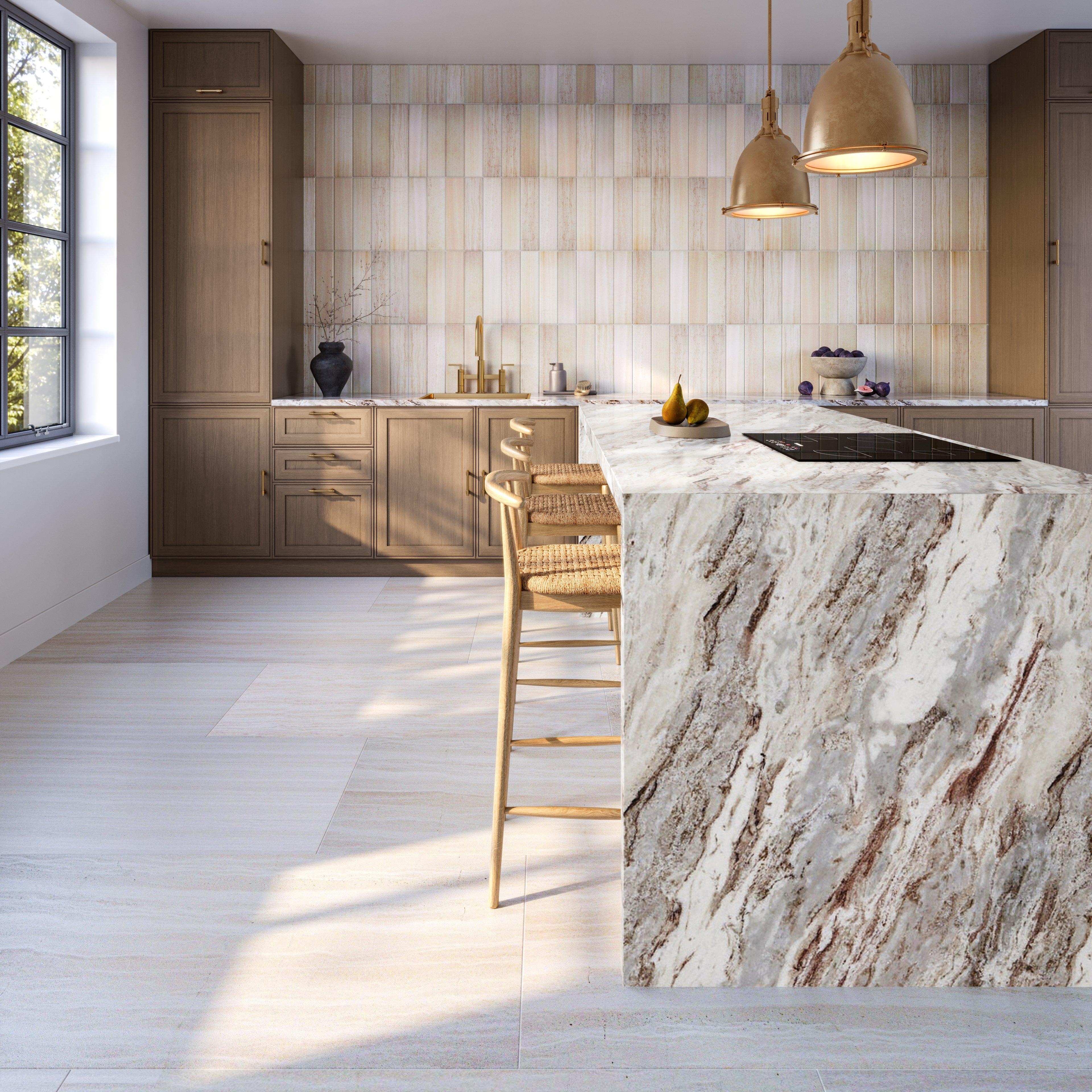 Kitchen Island Wave Veined Marble Waterfall Countertop