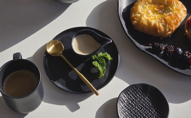 Kitchen Utensils Long Handle Gold Spoon and Textured Bowl