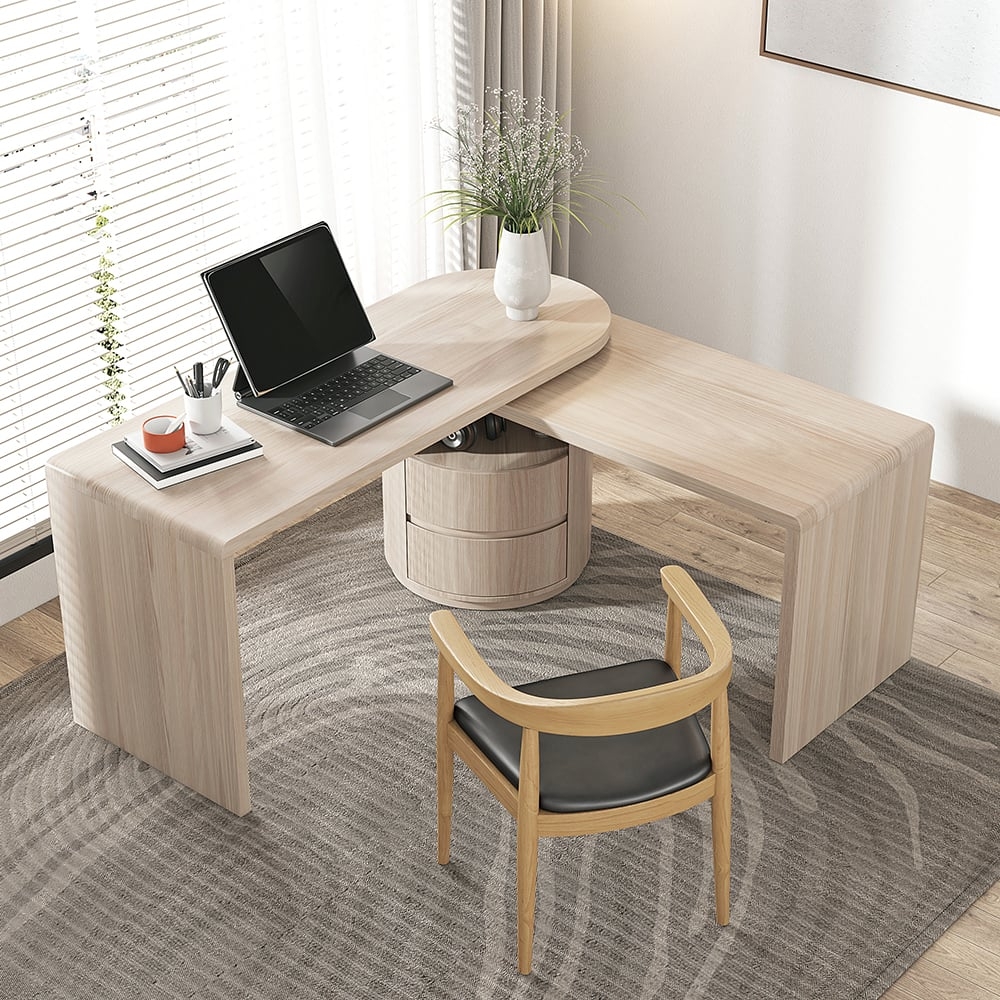 L-Shaped Desk Waterfall Edge Tiered Surface Office