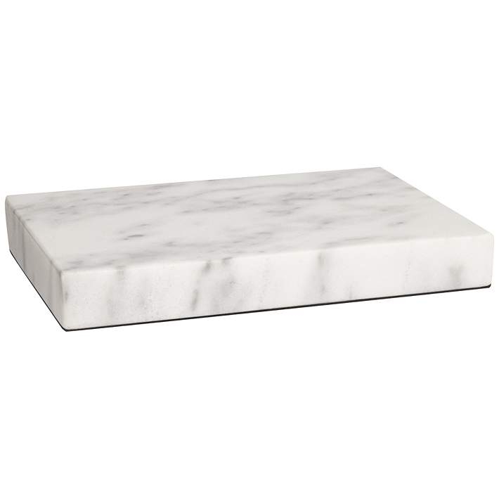 Lamp Riser: Rectangular Form White Marble Lamp Riser