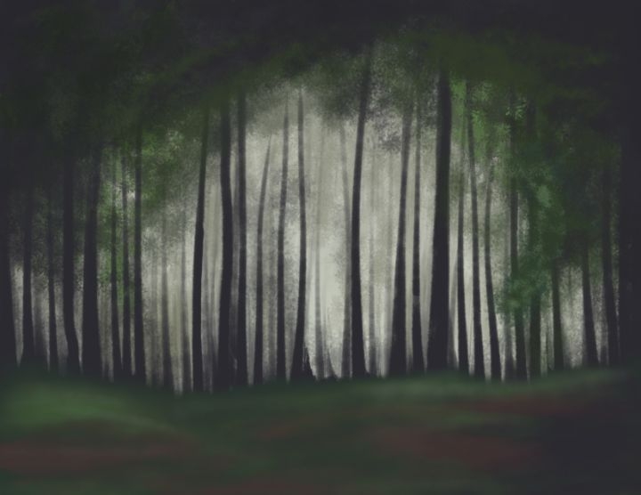 Landscape Painting: Misty Forest Theme Atmospheric Art