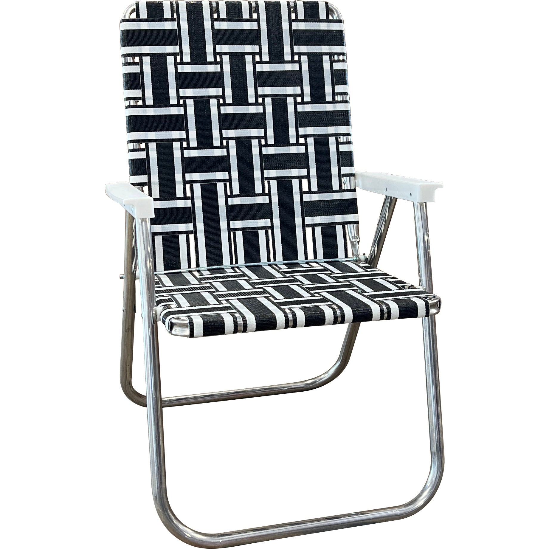 Lawn Chair Folding Frame Black White Webbing Seating