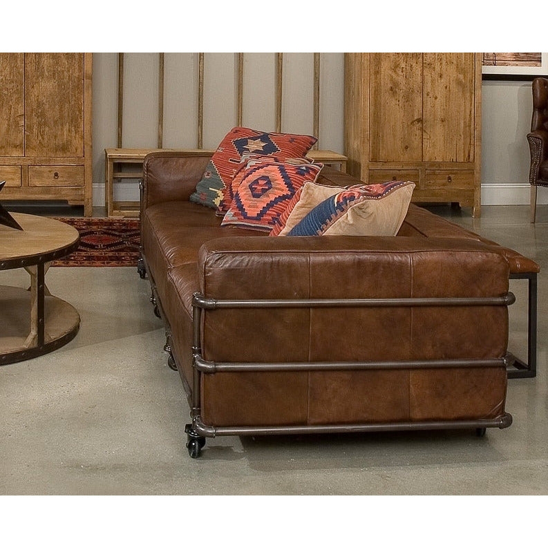 Leather Sofa Iron Pipe Frame with Caster Wheels