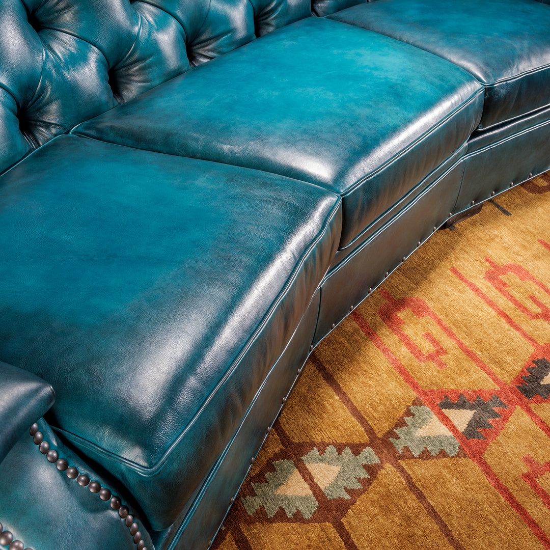 Leather Sofa Turquoise Button Tufted Back Seating Set