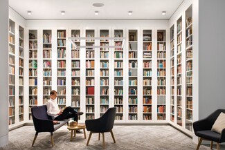 Library Nook with Square LED Frame and Modern Office Style
