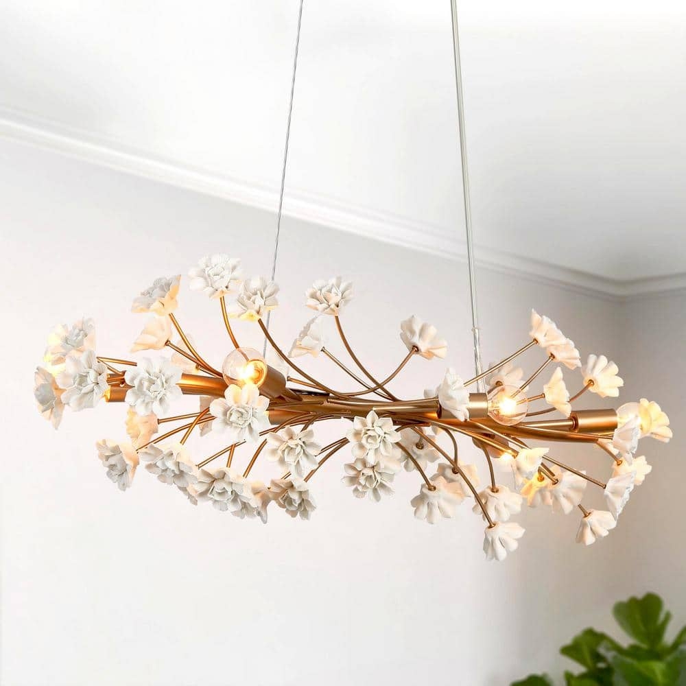 Linear Chandelier Linear Floral Design with Brushed Gold Stems
