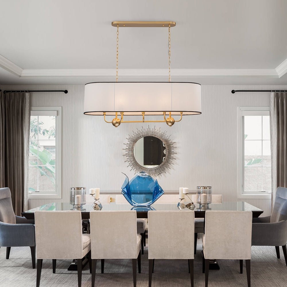 Linear Chandelier Oval Drum Shade Black Piping | Linear Fabric Drum