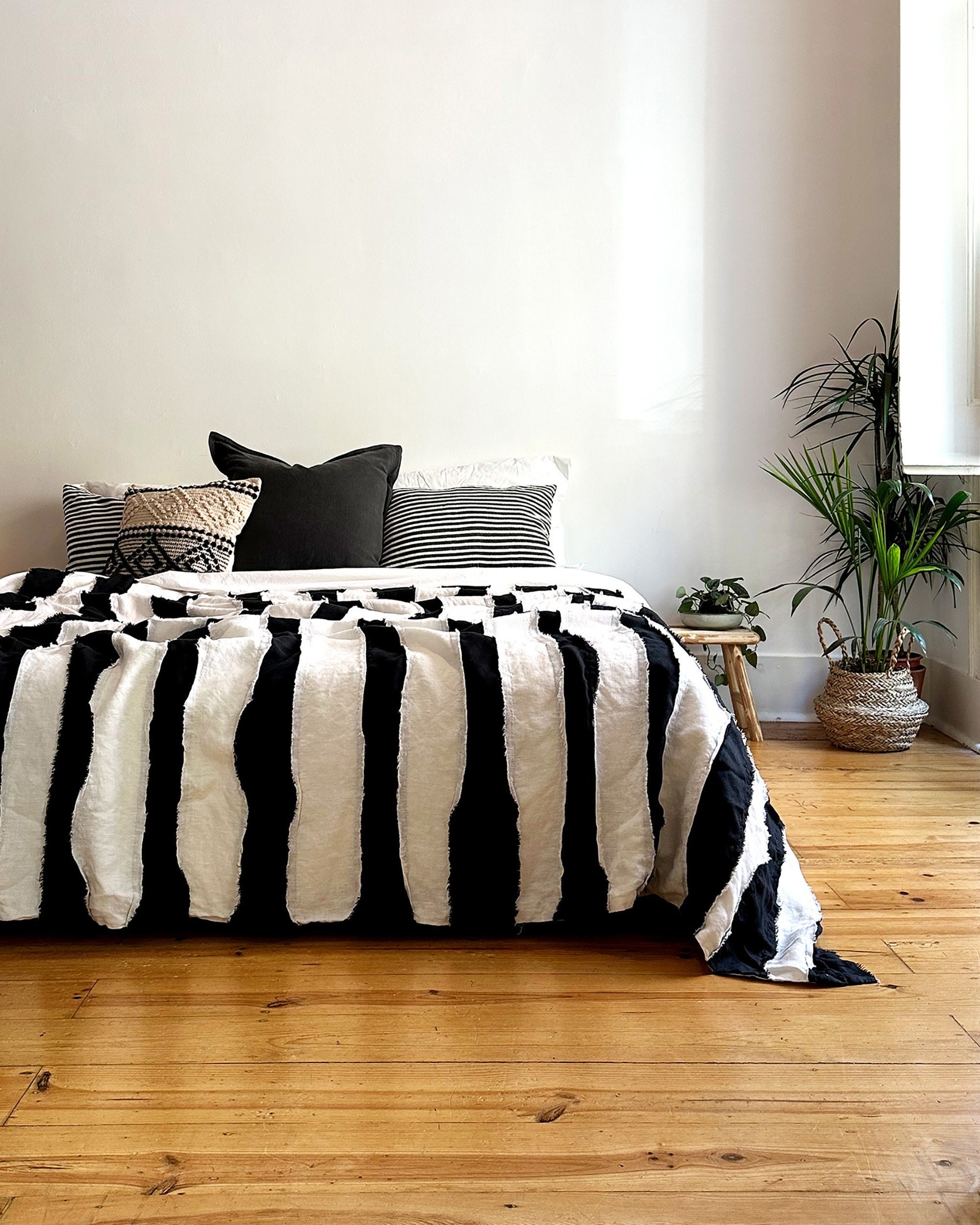 Linen Bedspread with Raw Edge Seams and Linen Quilt
