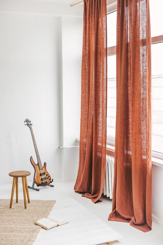Linen Curtains Copper Stonewashed Extra Long Panels