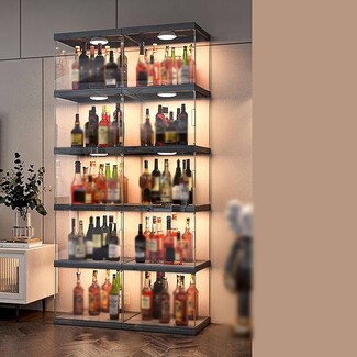 Liquor Cabinet in Modular Design and Five-Tier Glass Liquor Case