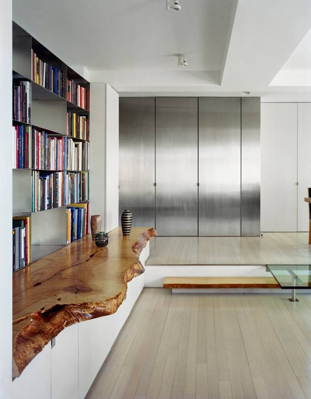 Live Edge Counter Raw Wood Edge Minimalist Built In Library