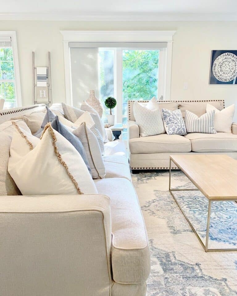 Living Room Collection with Nailhead Trim Distressed Area Rug