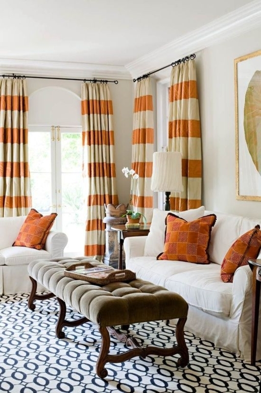 Living Room Curtains: Burnt Orange Geometric Bold Area Rug