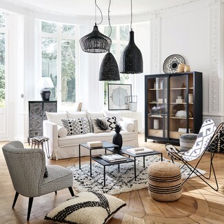 Living Room Oversized Pendant Lights and coastal bohemian decor