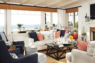 Living Room Set Coral Accents and navy beach house furniture ideas