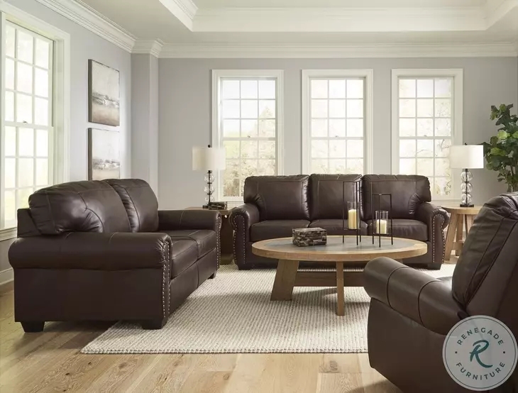 Living Room Set Dark Brown Leather Nailhead Trim