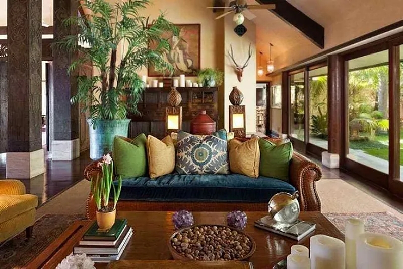 Living Room Set Featuring Tufted Leather Frame Decor