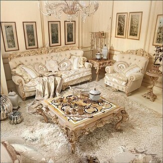 Living Room Set Including Inlaid Tabletop and Gilded Carvings